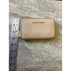 Michael Kors Jet Set Small Zip Around Card Case Pebbled Leather Pink Gold Tone thumbnail 3