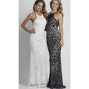 Dave & Johnny Y2K White Nude Art Deco Geometric Sequin Formal Prom‎ Dress Fairy thumbnail 8