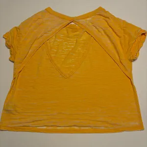 Free People T-Shirt Womens Medium Yellow Open Back Burnout Slub Knit Tee thumbnail 2