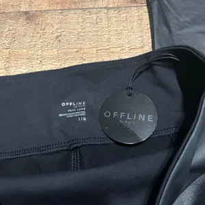 Offline by Aerie NEW Women's Black Faux Leather Pull-On Leggings Sz L Moto Biker thumbnail 3