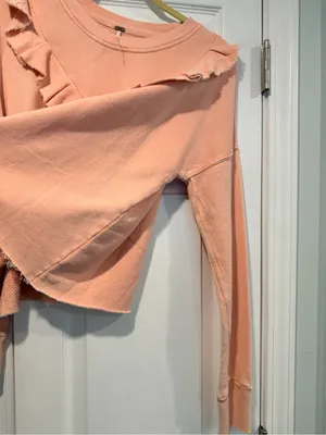 NWOT Free People Size S Pink Ooh La Ruffle Yoke Long Sleeve Raw Hem Sweatshirt thumbnail 4