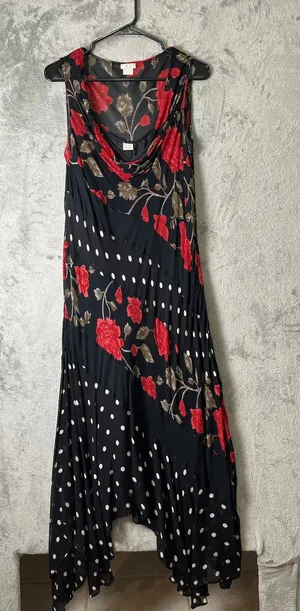 Vintage Y2K Dark Romantic Floral Polka Dot Cowl Neck Dress Fairy Grunge Large thumbnail 1