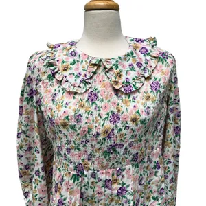 Pieces Maternity Smock‎ Top L Multicolor Floral Smocked Ruffle Collar Romantic thumbnail 3
