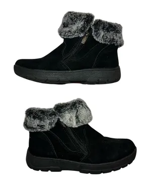 KHOMBU Jessica All Weather Faux Fur Cuff Ankle Boots Black Suede Leather 8 thumbnail 1