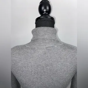 Turtleneck Sweater Grey Rib Knit Large Ambiance Apparel Stretch Top thumbnail 10