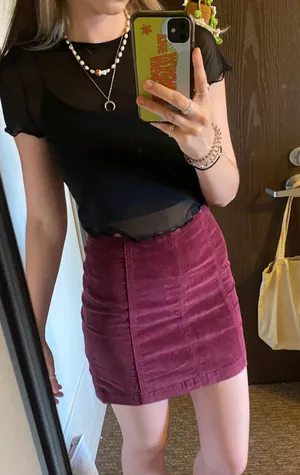 Free People Maroon Corduroy Mini Skirt thumbnail 1