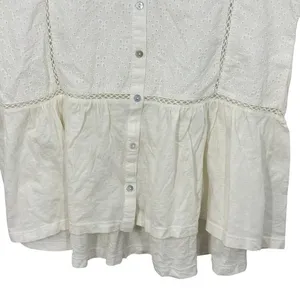 Lucky Brand White‎ Eyelet Peplum Babydoll Button Up Shirt Top Boho Cotton NWT thumbnail 11