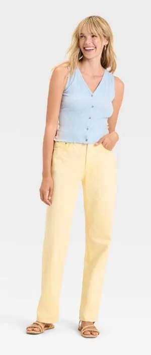 Universal‎ Thread Womens 90s Baggy Mid-Rise Jeans Yellow Acid Wash Size 10 NEW thumbnail 1