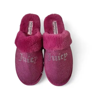 Y2K Juicy Couture Pink Rhinestone Embellished Faux Fur‎ Scuff Slippers coquette thumbnail 5