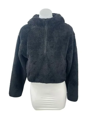 Aritzia Sunday Best Womens Black Faux Fur Long Sleeve Teddy Hooded Coat Jacket S thumbnail 1