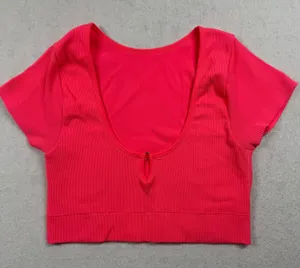 Aerie Real Good Ribbed Cropped T-Shirt Women’s Large Pink Short Sleeve Stretch thumbnail 1