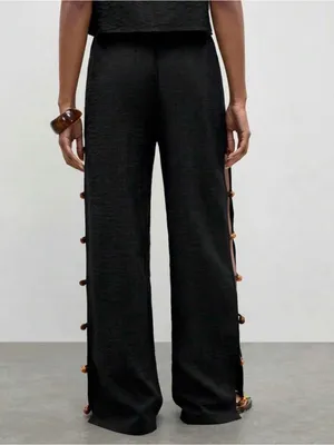 🦓🦓🦓BOGOHO🦓🦓🦓Black Sleeveless Wide-Leg Jumpsuit with Side Beaded Accents-12 thumbnail 8