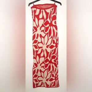 House of Harlow 1960 knit Red and White Maxi Dress tube top with slit bottom thumbnail 5