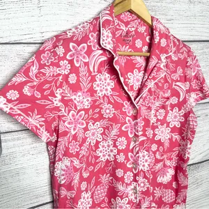 Cuddl Duds Pink Tropical Floral Pajama Top Size Medium Cotton Modal Button Front thumbnail 4