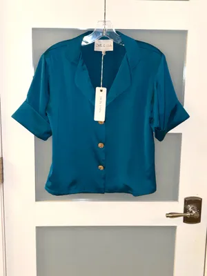 Stella & Amelia teal trouser and blouse set, tiered wide-leg trousers size M thumbnail 3