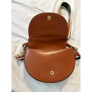 Saddle Bag Crossbody Cognac‎ Brown Striped Webbing Strap Boho Chic Handbag thumbnail 11