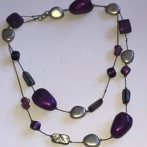 Purple and Silver Tone Beaded Boho Necklace thumbnail 1