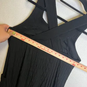 Akla Dresses Black Crinkle Gauze Cross Back Maxi Dress with Pockets Sleeveless thumbnail 4