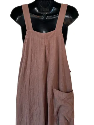 Caracilia Brown Wide-Leg Linen-Blend Overalls Jumpsuit thumbnail 9