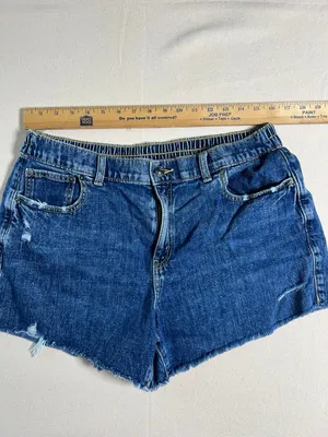 Aerie Daydream Denim Shortie frayed hem elastic back light distressing size L thumbnail 5