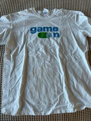Port Authority White "Game On" graphic tee with blue text and green oval, size XL #gaming #casino thumbnail 1