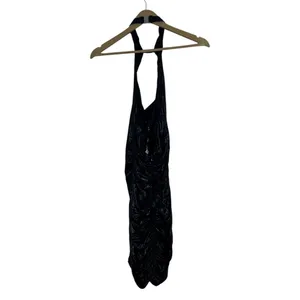 Oh Polly Ruched Metallic Halter Cowl Neck Mini Dress Black Glam Night Out Size 4 thumbnail 4