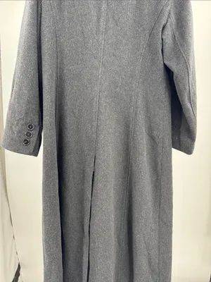 Anne Klein black dark Charcoal Gray Tailored Trench car Coat 100% wool winter thumbnail 10