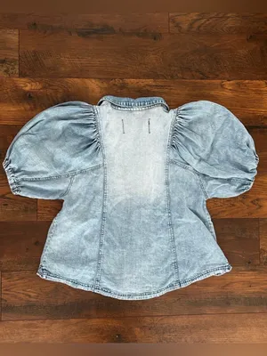We The Free Light Wash Denim Puff Sleeve Button Down thumbnail 3