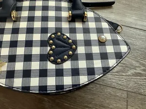 NWT Betsey Johnson Adorable Plaid Fish Handbag Crossbody Navy Blue & White thumbnail 6