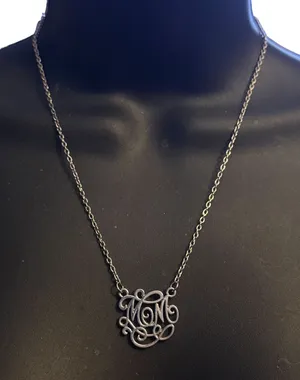 Silver tone monogram Mom necklace thumbnail 1