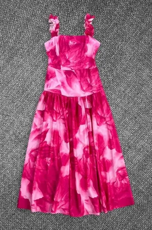 Pink And White Floral Ruffle Strap Dress thumbnail 1