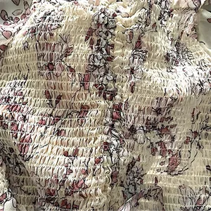 Small•Vintage Floral•Smocked•Crop Top• Blush J•Square Neck•Puff 3/4 Sleeves• thumbnail 3
