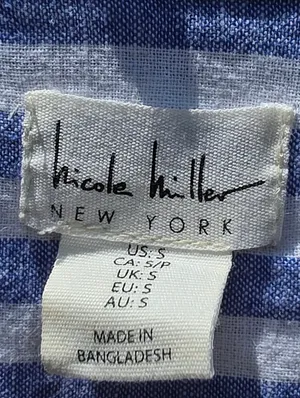 Nicole Miller Blue and White Striped Linem Blend Button-Up Shirt Small thumbnail 4