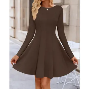NEW Long Sleeve Crewneck Pleated A Line Career Travel Mini Dress M thumbnail 5