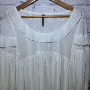Anthropologie Ruffle Mesh Women’s Long Sleeve Blouse Swiss Dot Sheer Size Small thumbnail 2
