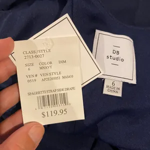 David's Bridal Navy Maxi Dress Spaghetti Strap Side Drape Formal Gown Size‎ 6 thumbnail 5