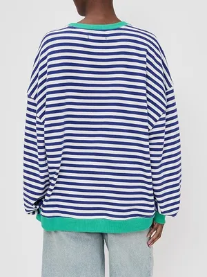 Free People We The Free Classic Striped Crew Long Sleeve Pullover Sand Dollar thumbnail 2