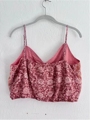 Women's American Eagle Floral Crop Top Size L Pink Orange thumbnail 2