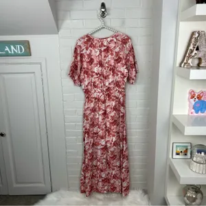 NWT Nine West Puff Sleeve Chiffon Maxi Midi Dress In Pink Abstract Floral M thumbnail 13