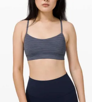 Lululemon Flow Y Bra Blue White Stripe Women’s Size 8 Active Sports Bra Light thumbnail 1