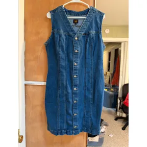 Lee Women's Size Large Heritage Sleeveless Rider Denim Dress V-Neck Button Front thumbnail 4