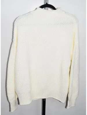 Ivory Chunky Knit Sweater Women's Cream Textured Crewneck Long Sleeve Pullover thumbnail 3