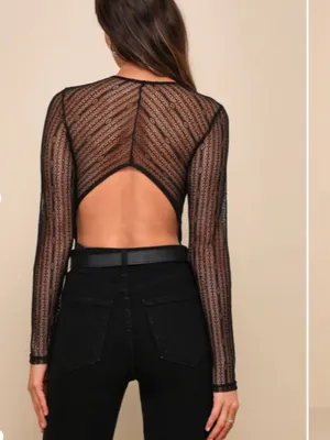 LULU's Sexy Romantic Chic Lace Sheer Date Night Long Sleeve Bodysuit thumbnail 5