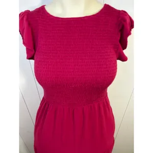 Zesica Smocked Elastic Waist Tiered Midi Dress with Flutter Sleeve Plum Size M thumbnail 3