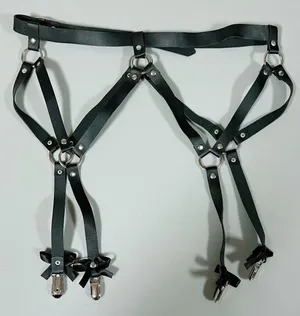 Black Leather Silver O-Ring Bows Bow Garter Belt Lingerie Accessory O/S 🔪⛓️ thumbnail 1