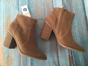 Laser Cut Ankle Boots, Size 8 Tan thumbnail 1