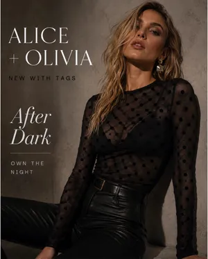 Alice + Olivia S NWT Black Flocked Polka Dot Semi Sheer Mesh Long Sleeve Top thumbnail 2