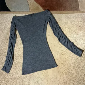Alessandro Dell'Acqua Dark Academia Boat Neck Ruched‎ Button Sleeve Top Size 40 thumbnail 2