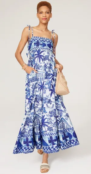 FARM Rio Sweet Rio Maxi Dress in Blue White XXS thumbnail 1