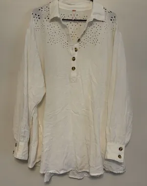 $168 FREE PEOPLE Vera Shirtdress M Eyelet Embroidered‎ Linen Blend Ivory White thumbnail 1
